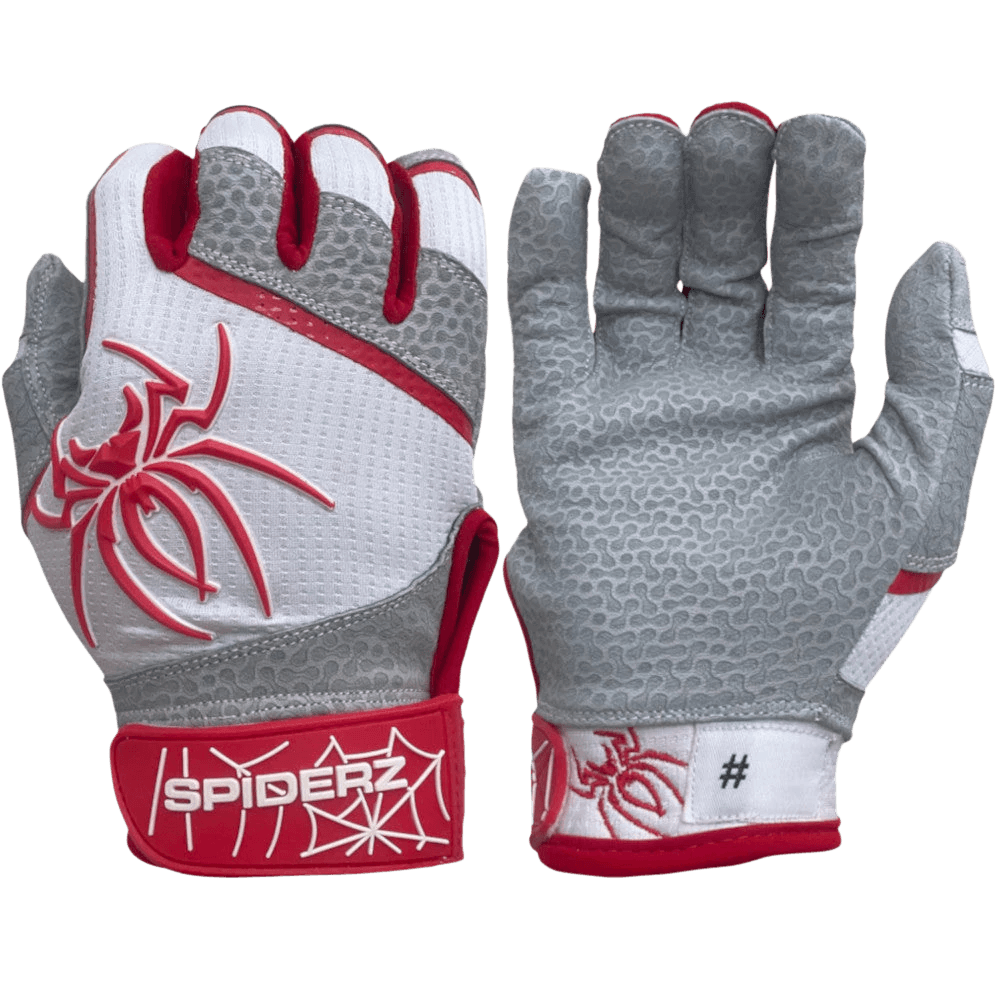 2022 Spiderz PRO Model Batting Gloves: White/Red