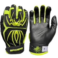 2022 Spiderz ENDITE Batting Gloves: Black And Neon Yellow