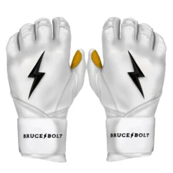 Bruce Bolt PREMIUM PRO Long Cuff Batting Gloves: White
