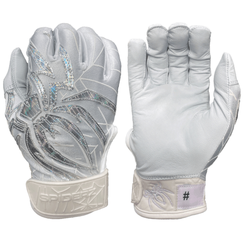 2022 Spiderz PRIZM Batting Gloves: White/Silver