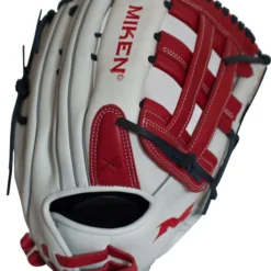 Miken Pro Series 14″ Slow Pitch Fielding Glove – White/Scarlet/Navy: PRO140WSN