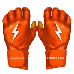 Bruce Bolt PREMIUM PRO Long Cuff Batting Gloves: Orange