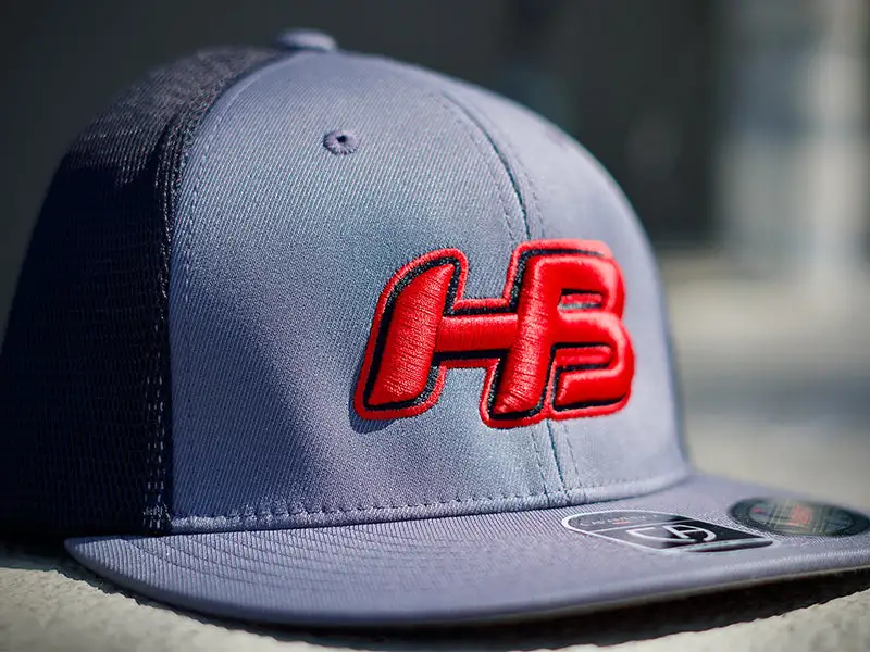 HB Sports Headbanger Sports I8501 Cap America Flexfit Performance Trucker Mesh Back Hat: Graphite / Red - Image 2