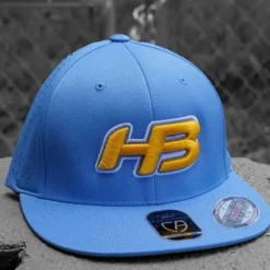HB Sports Headbanger Sports I8503 Cap America Flexfit Perforated Performance Hat: Powder Blue & Yellow