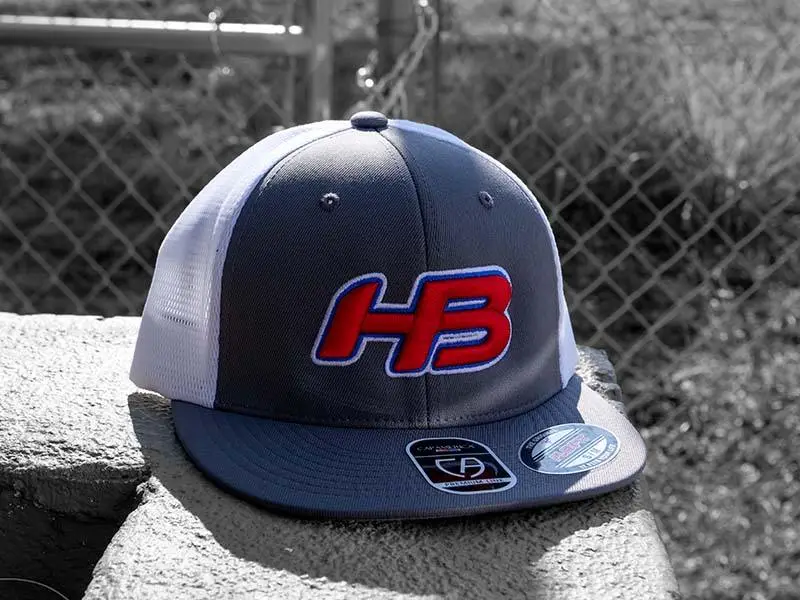 HB Sports Headbanger Sports I8501 Cap America Flexfit Performance Trucker Mesh Back Hat: Graphite / White / RWB - Image 2